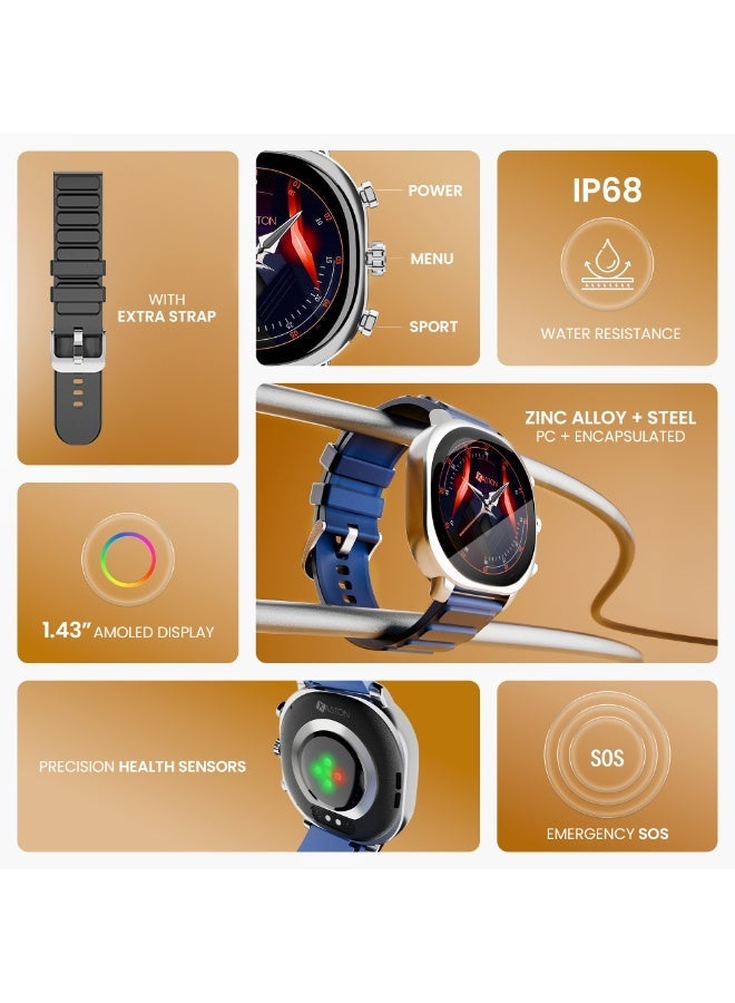 اكساستون ساعة XASTON Classico NS103 الذكية للاتصال بالبلوتوث مع شاشة AMOLED مقاس 1.43 بوصة، ساعة لياقة بدنية مقاومة للماء IP68، مراقب النوم SpO2 لمعدل ضربات القلب، مساعد صوت AI، SOS، حزام إضافي - Image 3